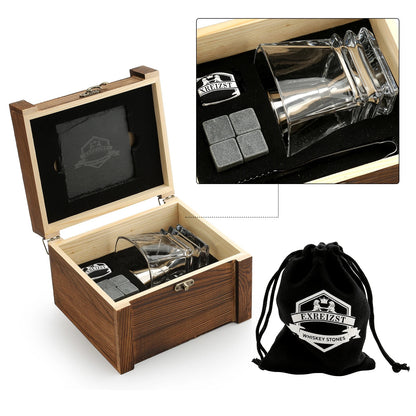 Whiskey Stones & Glasses Set, Granite Ice Cube For Whisky, Whisky Chilling Rocks In Wooden Box, Best Gift For Dad Husband Men