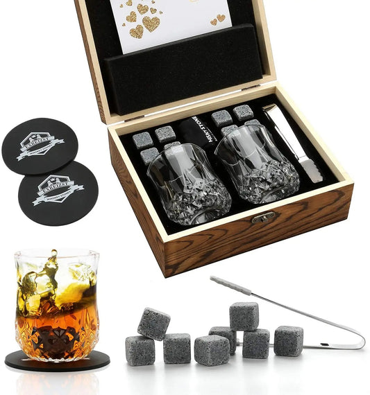 Whiskey Stones & 2 Glass Gift Set